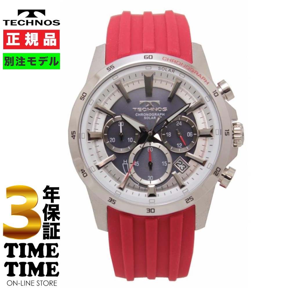 TECHNOS テクノス 腕時計 メンズ ソーラー クロノグラフ レッド シルバー タイムタイム 限定モデル TT8B18SS 【安心の3年保証】