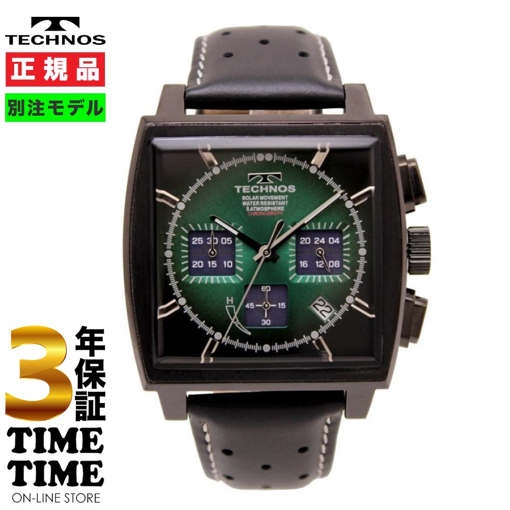 TECHNOS テクノス 腕時計 メンズ ソーラー クロノグラフ グリーン/ブラック タイムタイム 限定モデル TT9B39BM  【安心の3年保証】