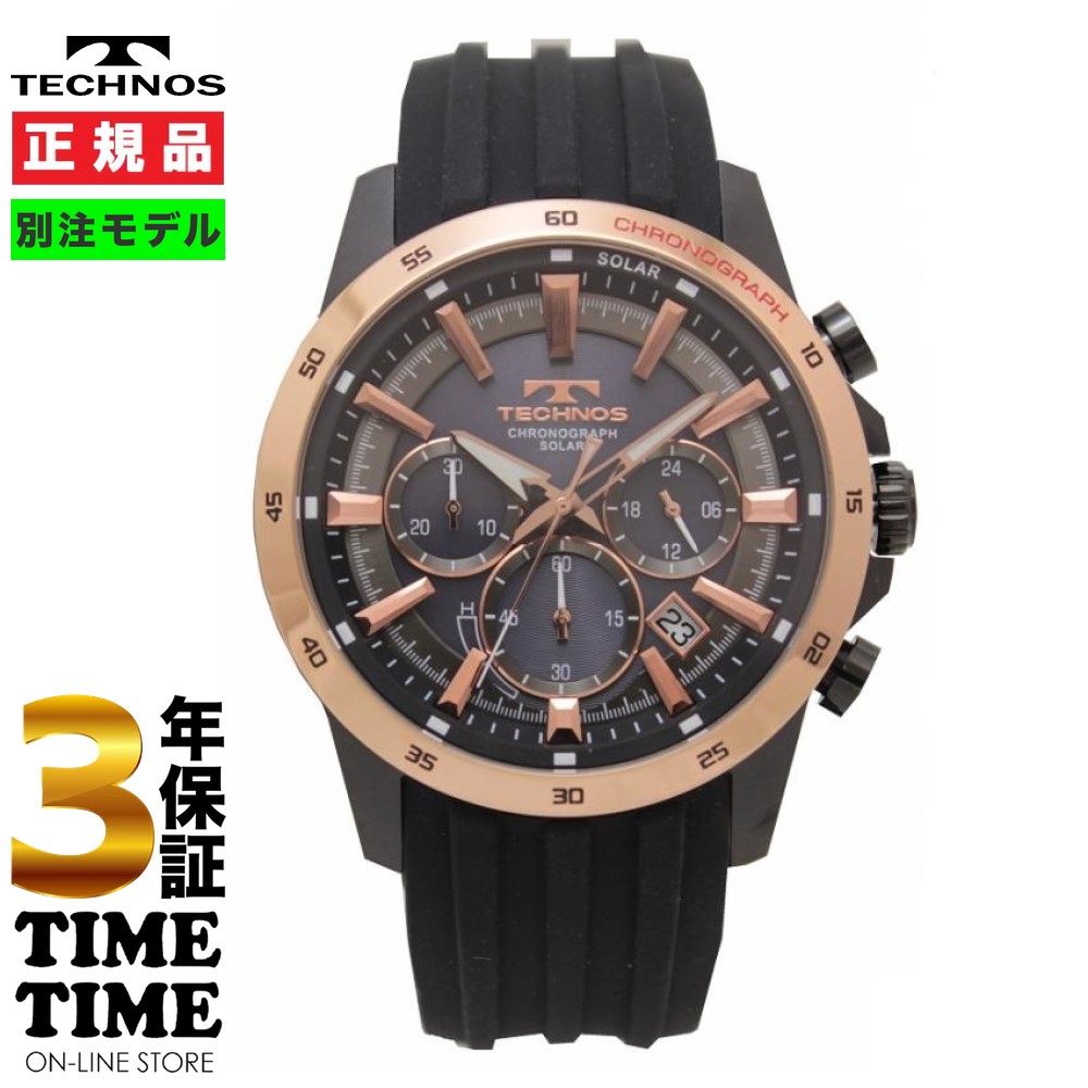 TECHNOS テクノス 腕時計 メンズ ソーラー クロノグラフ ブラック ゴールド タイムタイム 限定モデル TT8B18BB 【安心の3年保証】  タイムタイムオンラインストア