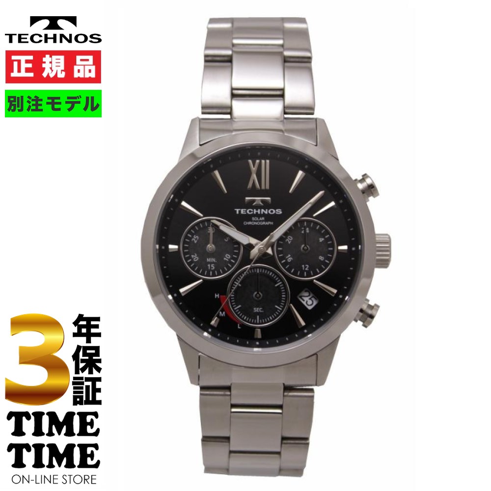 TECHNOS テクノス 腕時計 メンズ ソーラー クロノグラフ ブラック/シルバー タイムタイム 限定モデル TT4B17SB 【安心の3年保証】