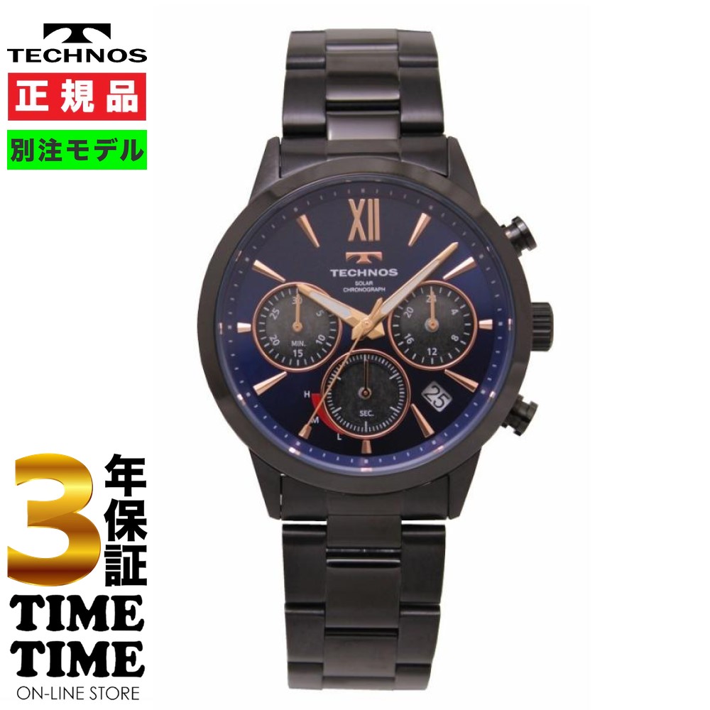 TECHNOS テクノス 腕時計 メンズ ソーラー クロノグラフ ブルー/ブラック タイムタイム 限定モデル TT4B17BN 【安心の3年保証】
