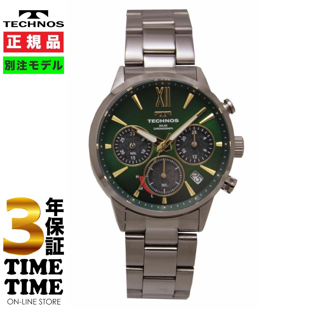 TECHNOS テクノス 腕時計 メンズ ソーラー クロノグラフ グリーン/シルバー タイムタイム 限定モデル TT4B17SM 【安心の3年保証】