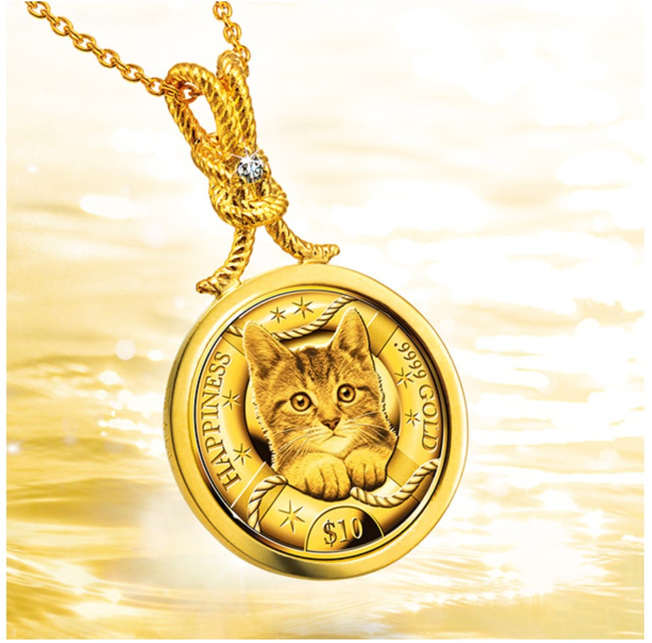 ＜しあわせのShip's Cat金貨＞純金コインの宝飾ペンダント