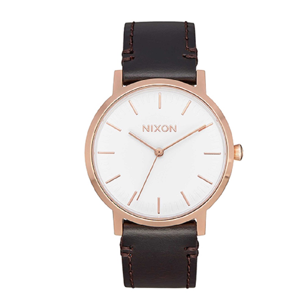 理由あり処分！NIXON ニクソン PORTER 35 LEATHER ROSE GOLD/BROWN 日本限定カラーモデル NA11992524-00 【安心の3年保証】在庫処分、箱に擦れあり、電池交換済