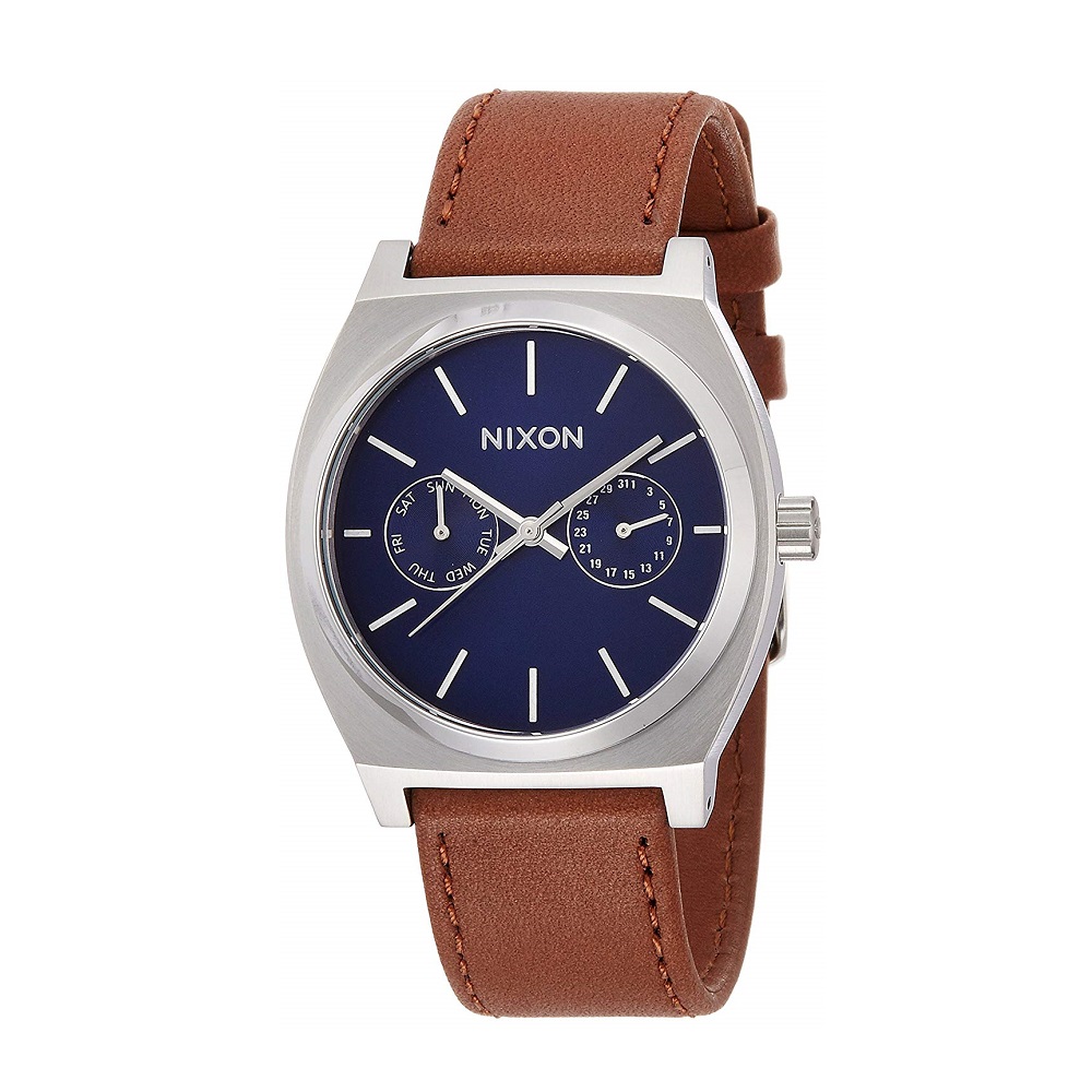 理由あり処分！NIXON ニクソン TIME TELLER DELUXE LEATHER NAVY SUNRAY/BROWN NA9272307-00 【安心の3年保証】在庫処分、箱に擦れあり、電池交換済